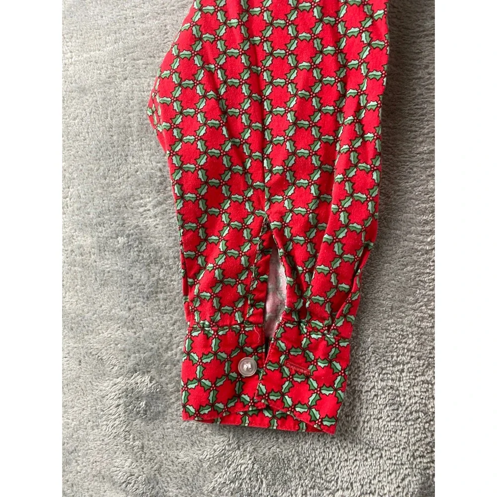Karen Scott Mens Red Holly Berry Christmas Button Down Shirt M Cotton Long Slv